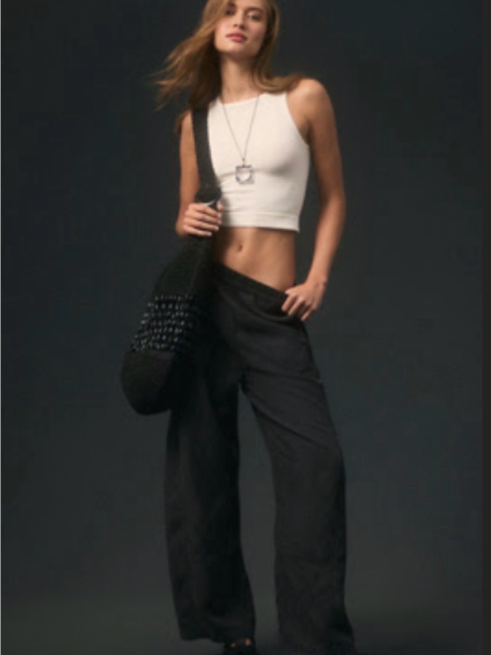 Pilcro “Izzie” Women’s Faded Black Linen Barrel Cropped Pants